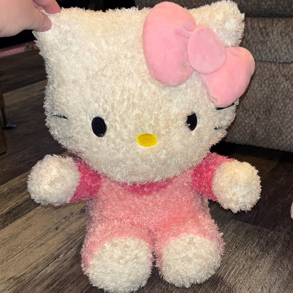 Hello Kitty soft and fuzzy Plush in Pink and White with Bow